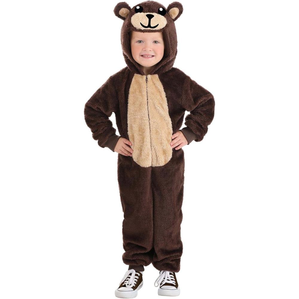 imageBrown Bear Jumpsuit Costume for Toddler  Hooded Faux Fur Suit with Stuffed Tail