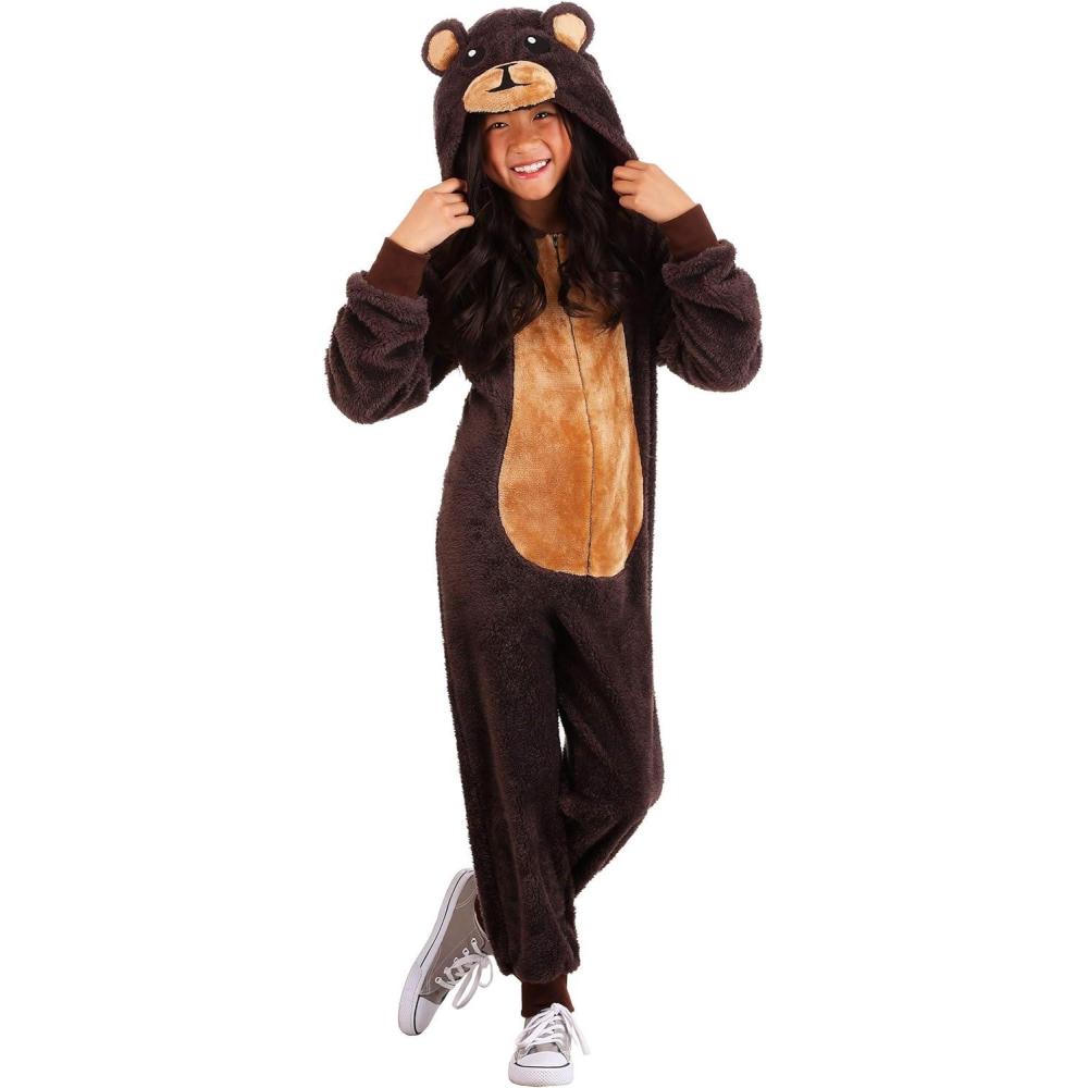 imageCozy Brown Bear Costume for Kids Grizzly Bear Jumpsuit Hooded Onepiece for Halloween