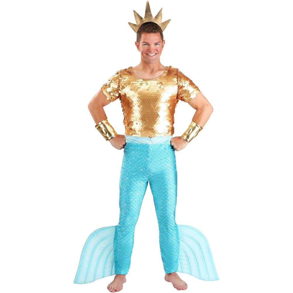 imageDisney The Little Mermaid King Triton Costume for Adults Poseidon Merman Suit Cosplay or Atlantis Sea God DressUp