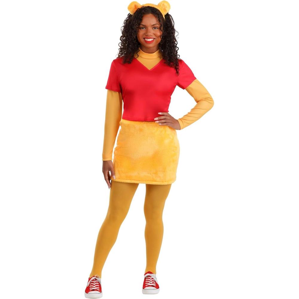 imageDisney Winnie the Pooh Womens Costume Dress  Red and Yellow Pooh Bear Outfit with Ears
