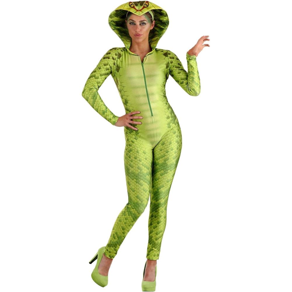 imageFierce Snake Costume for Women  Hooded Jumpsuit with Animal Print and Foam Hood