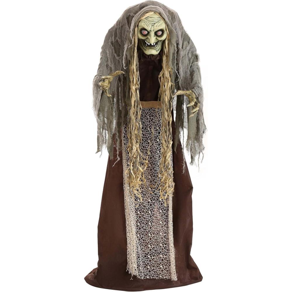 imageFun Costumes 5ft Scary Witch Animatronic Outdoor ampamp Indoor Decoration Life Size Battery Operated Sound LightUp Glowing Eyes Creepy Display DecorStandard