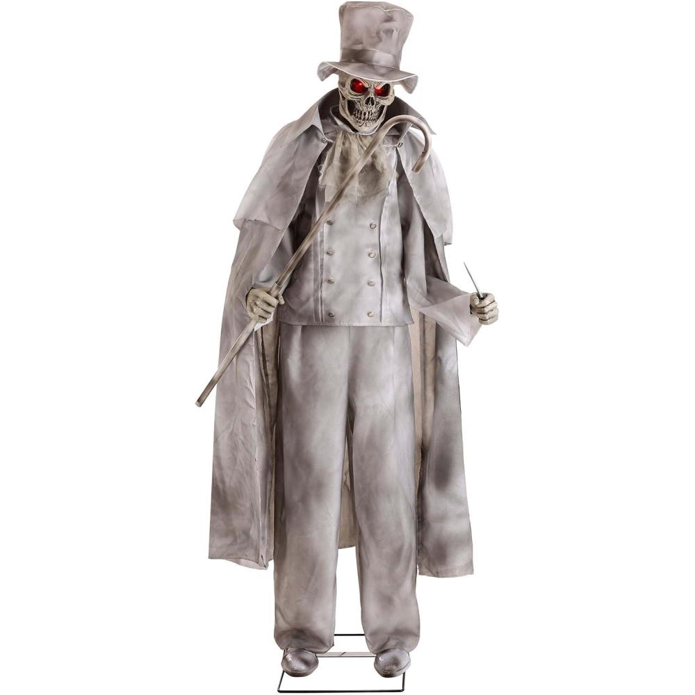 imageFun Costumes 7ft Animated Ghostly Gentleman Jack Outdoor Decoration Grey Spooky Sound Red LightUp Eyes Decor  Standard Gray