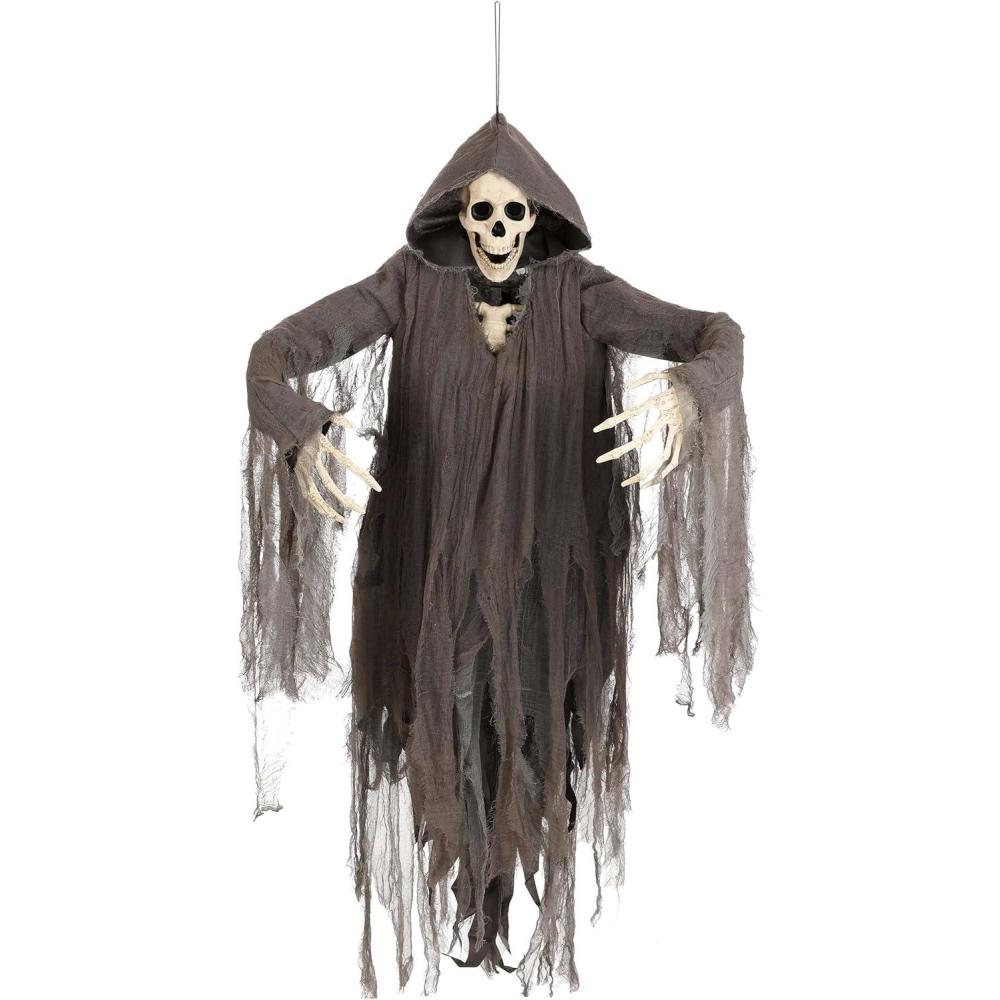 imageFun Costumes Animated Grim Reaper Decoration  5Foot Tall Hanging Animatronic with Digital Eyes Molded Plastic and Gauze