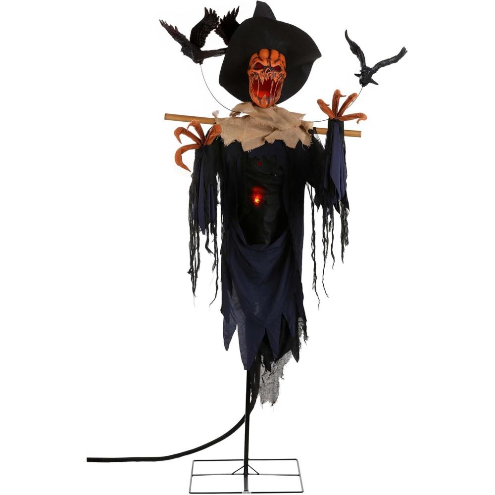 imageFun Costumes Giant 7FT Animated Scarecrow with Flying Crows Halloween Decoration  LED LightUp Pumpkin Head Sound Effects ampamp Motion Sensor