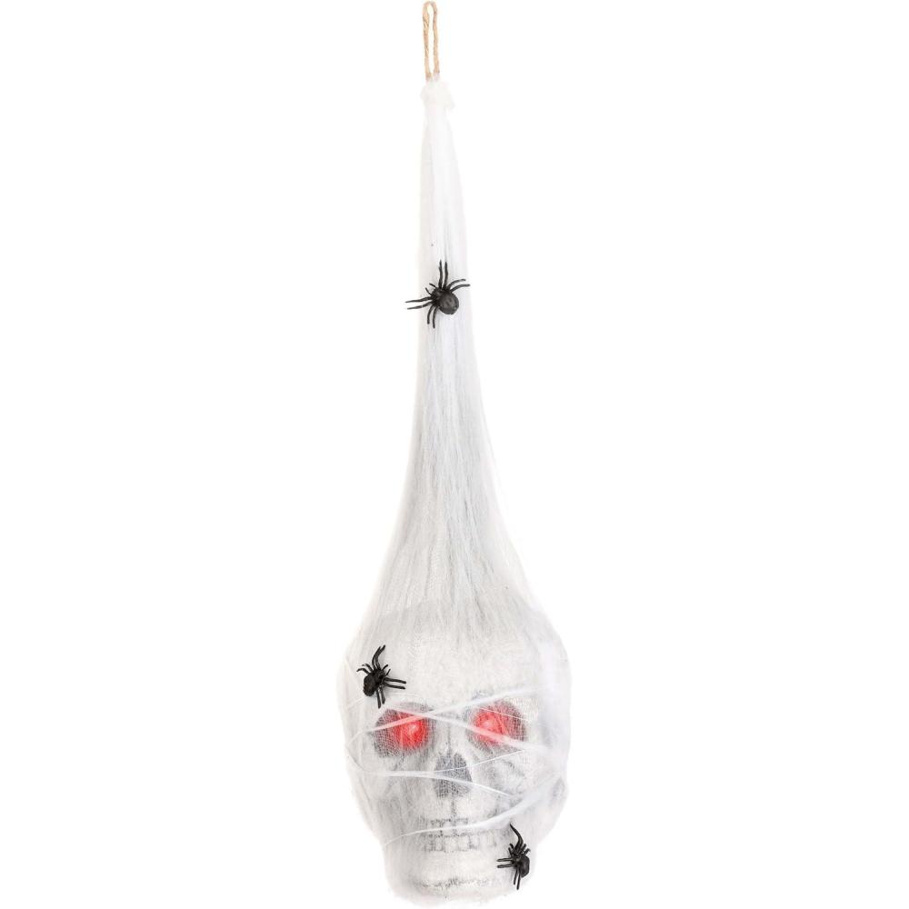 imageFun Costumes Hanging Cocoon Skull with Fake Spiders Indoor ampamp Outdoor Decoration LightUp LED Red Eyes Spiderwebs Battery Operated DisplayStandard
