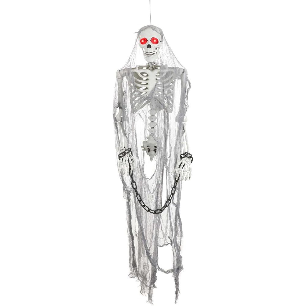 imageFun Costumes Hanging Talking Shackled Prisoner Skeleton Outdoor ampamp Indoor Decoration LightUp LED Eyes Battery Operated Yard DisplayStandard