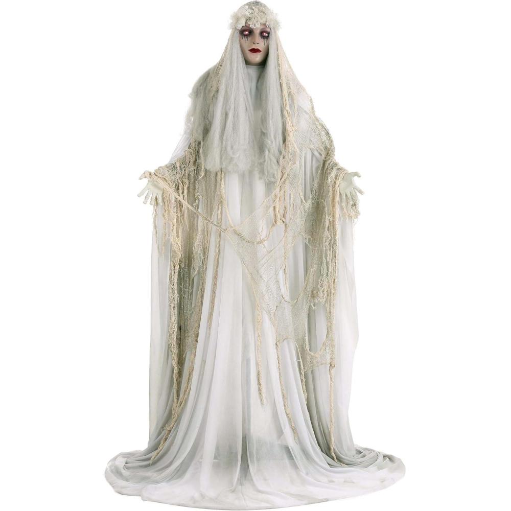 imageFun Costumes Venetian Victoria White Ghost LightUp Eyes LED Poseable Indoor Decoration Figure 66 Inches Tall Arms FoamCovered Wire  Standard GrayStandard