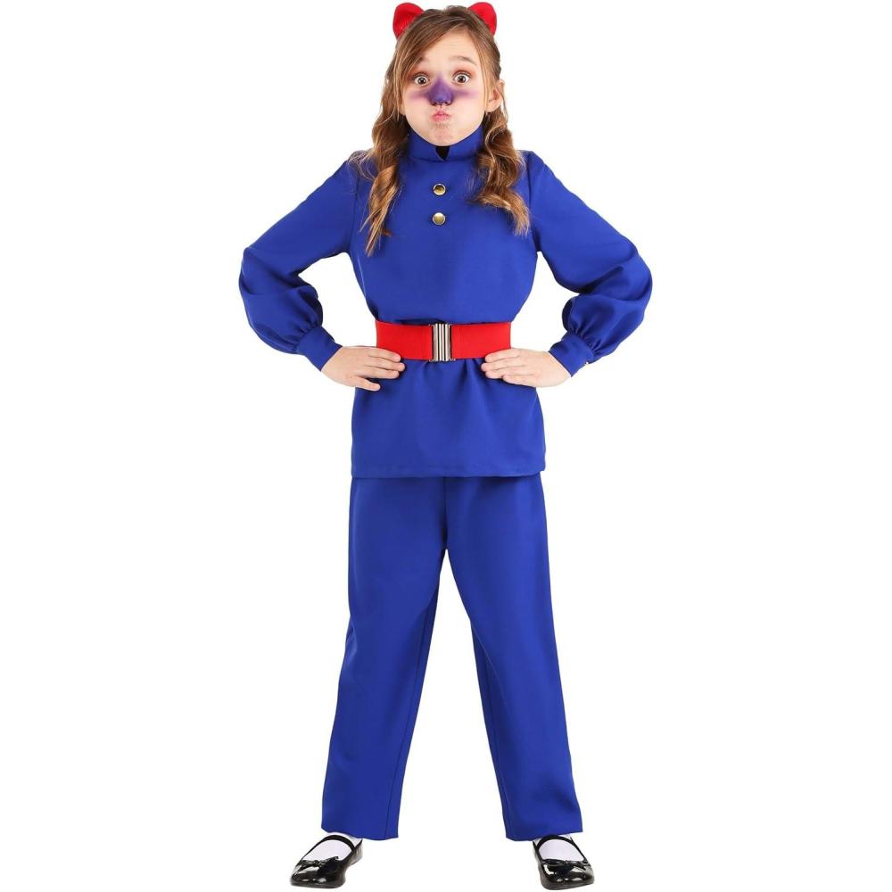 imageGirls GumChewing Ticket Winner Halloween Costume  Kids Violet Outfit with Tunic Pants Belt and Hair Bow