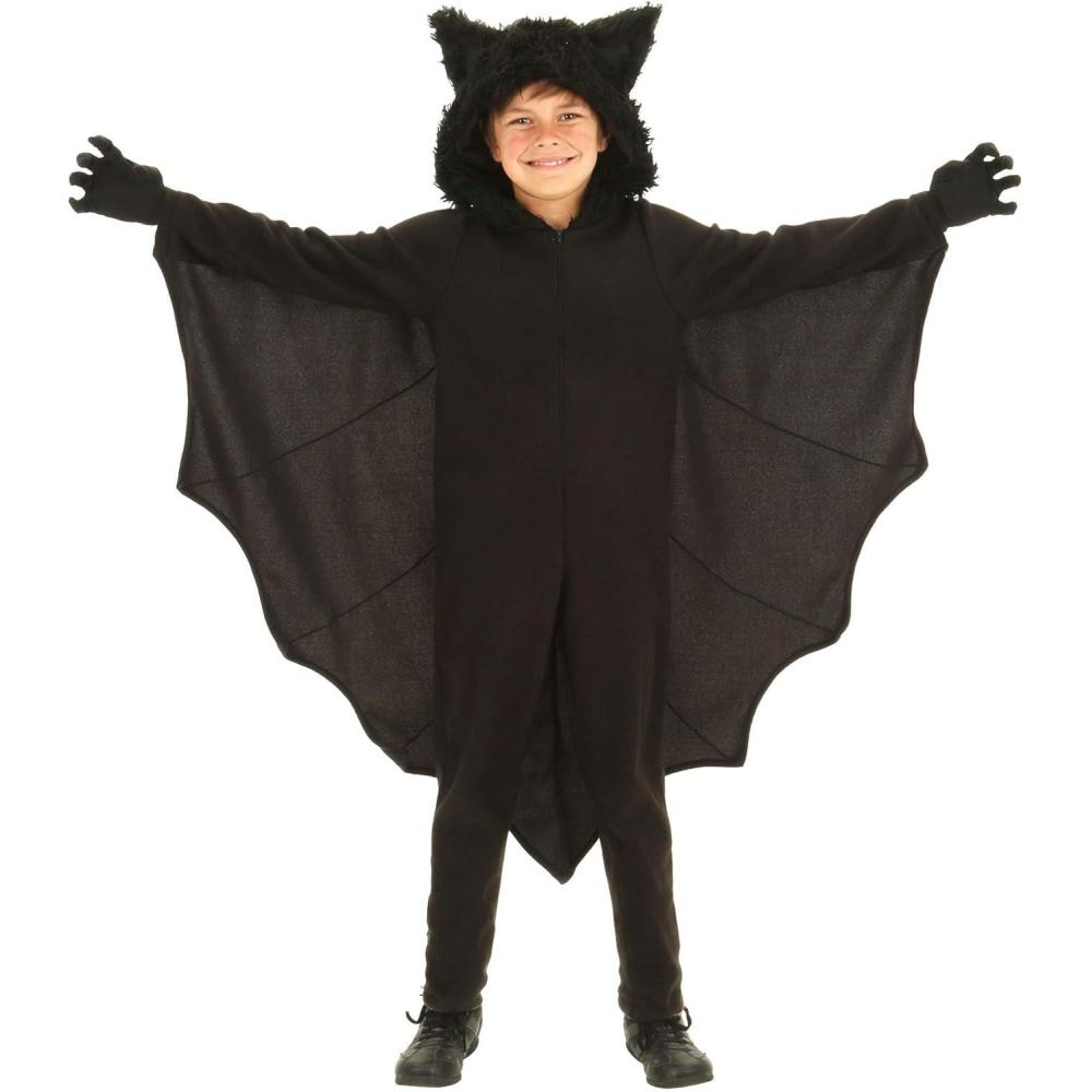 imageKids Fuzzy Bat Costume Fleece Jumpsuit With Attached hood With Fuzzy Ears And Large detailed WingsCostume