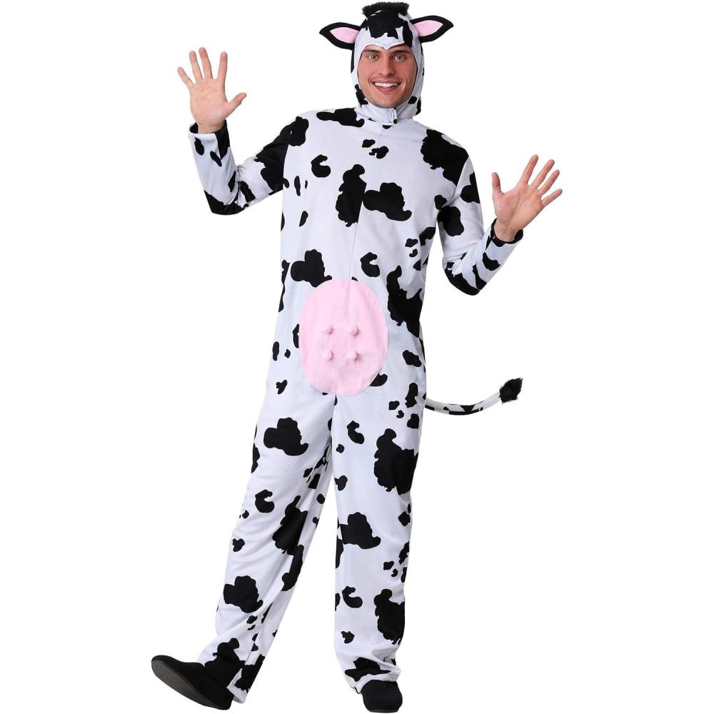 imageMens Cow Costume  Plus Size Adult Jumpsuit with Hood ampamp FauxFur Details