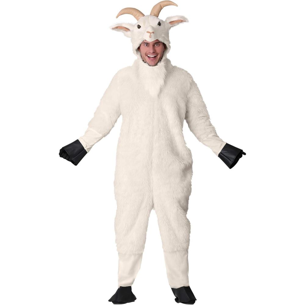 imageMountain Goat Costume for Adults Billy Goat Jumpsuit White Goat Onepiece for Animal DressUp ampamp Halloween