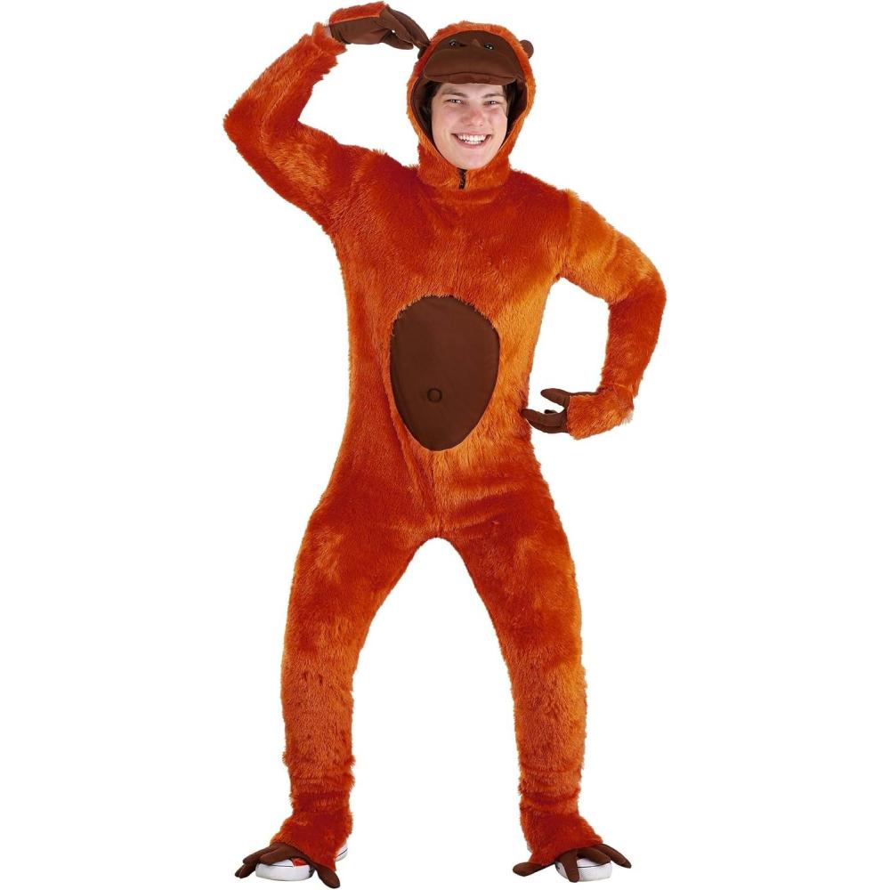 imageOrange Orangutan Adult Costume  Jumpsuit Hood Gloves Shoe Covers  Monkey Theme  100 Polyester Faux Fur