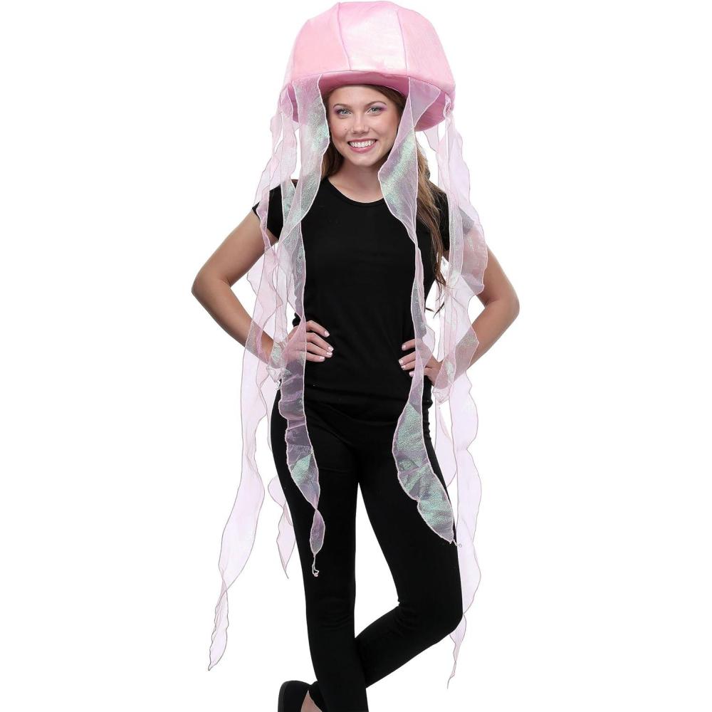 imagePink Jellyfish Costume Hat Sea Creature Hat Accessory With Iridescent Organza Fabric And Sparkly TentaclesPink