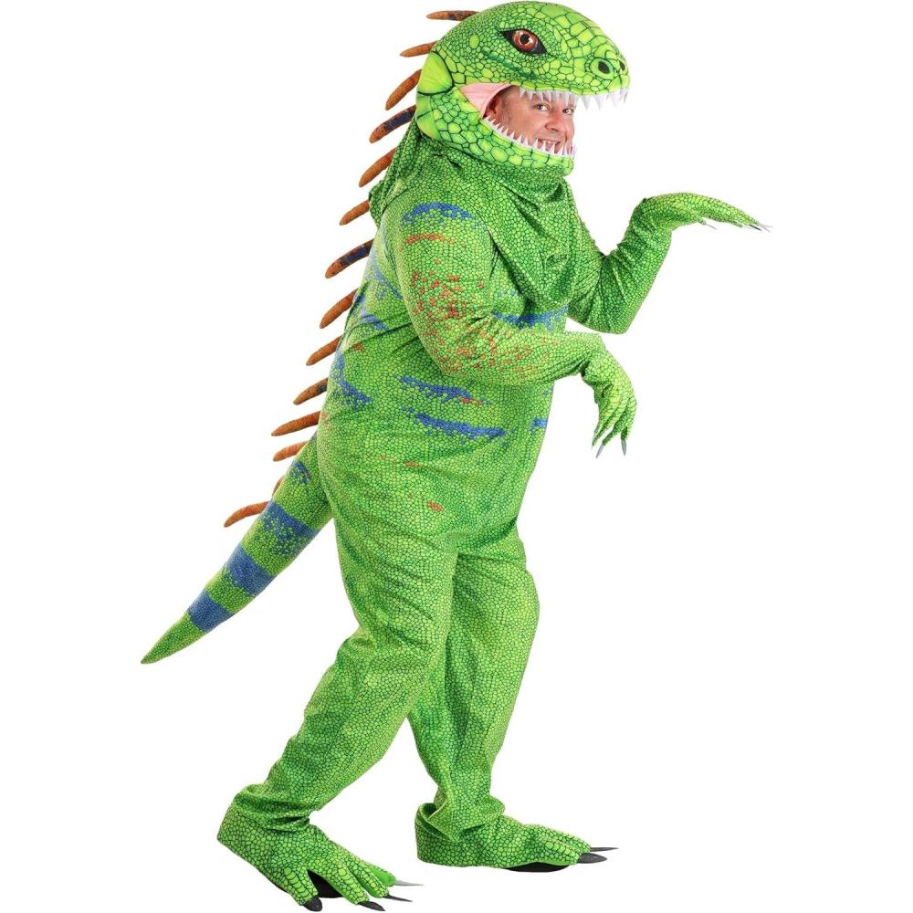 imagePlus Size Green Iguana Costume for Adults  Includes Lizard Jumpsuit Headpiece Claws ampamp Tail for Animal Halloween Outfit