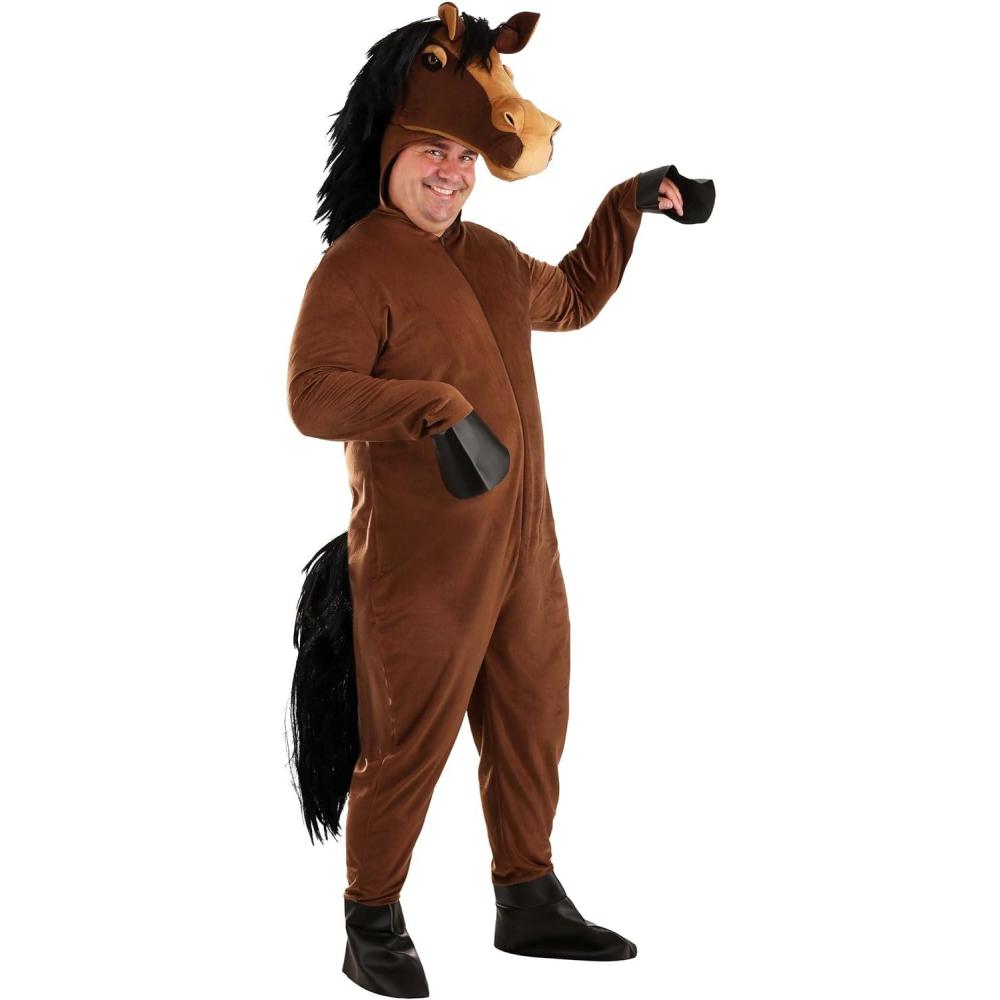 imagePlus Size Horse Costume for Adults  Hooded Jumpsuit with Stuffed Horse Head and Tail