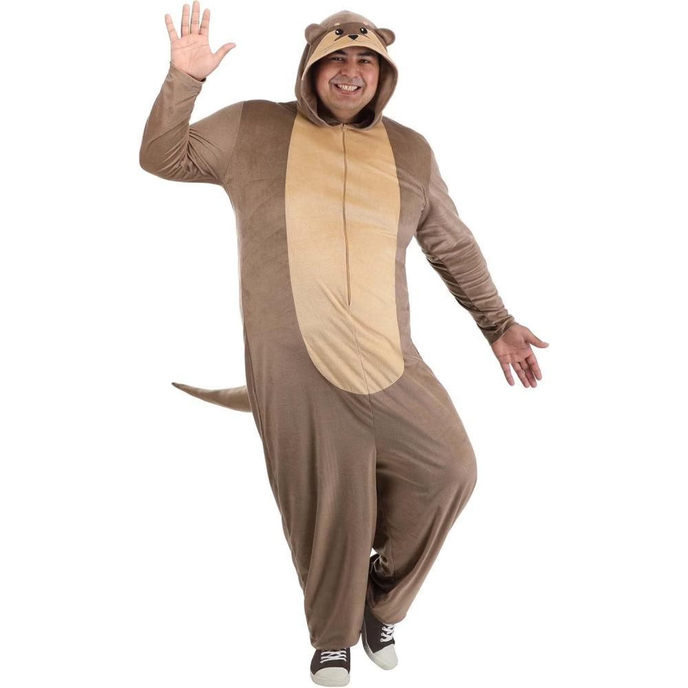 imagePlus Size Otter Costume  Adult Sea Creature Outfit With Front Zipper Tail And Hood For Halloween ampamp Dress Up