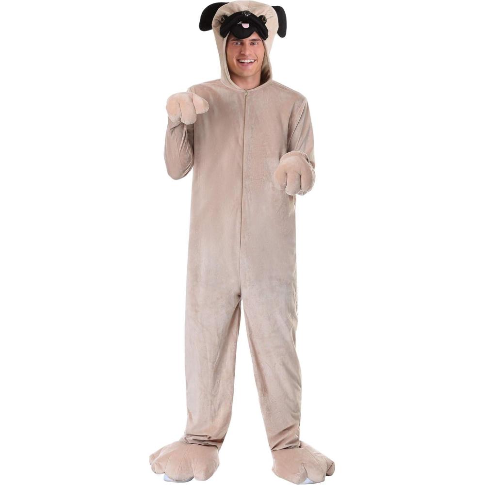 imagePug Costume for Adults Velour Hooded Jumpsuit with Attached Gloves and Shoe Covers