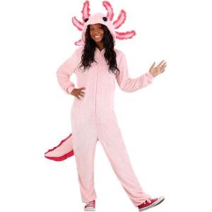 Adult Axolotl Halloween Costume Onesie | Cute Critter Unisex Outfit for Halloween Parties and Cosplay, Plush Jumpsuit.