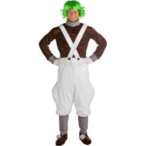 Adult Chocolate Factory Worker Costume Mens, Candy Factory Employee Halloween Outfit, Orange Worker & Green Hair(Chocolate Factory Worker Costume)