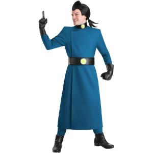 Adult Dr. Drakken Costume | Disney Kim Possible Villain Men’s Outfit with Blue Overcoat, Belt, Collar, Gloves, & Wig