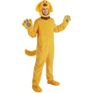 Adult Dug Costume | Disney and Pixar UP Dug the Dog Golden Retriever Jumpsuit with Hood, Tail, and Paws