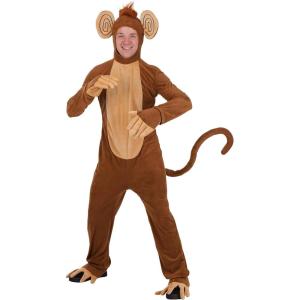 Adult Monkey Halloween Costume | Circus Monkey for Men and Women with Hooded Jumpsuit with Attached Gloves and Shoe Covers(Bundle W/ Inflatable Big Banana)