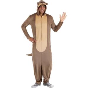 Adult Otter Costume – Velour Jumpsuit with Hood, Ears, Nose & Tail