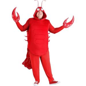 Adult Plus Size Fresh Lobster Costume | Funny Halloween Outfit | Hooded Tunic with Posable Antennae, Claw Mitts, & Tail