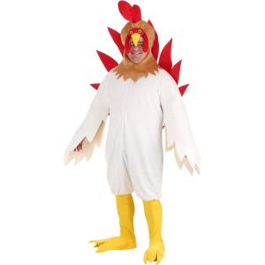 Adult Plus Size Rooster Costume | Halloween Chicken Animal Jumpsuit With Headpiece, Tail, Pair of Shoe Covers