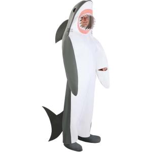 Adult Plus Size Shark Halloween Costume, Full Body Predator Sea Creature Jumpsuit With Attached Fins