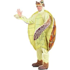 Adult Sea Turtle Halloween Costume, Hooded Turtle Jumpsuit With Attached Mitts, Shoe Covers, And A Realistic Turtle Shell