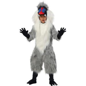 Baboon Costume for Kids – Faux Fur Jumpsuit with Hood, Gloves, and Shoe Covers(Bundle W/ Makeup Kit)