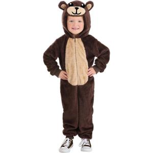 Brown Bear Jumpsuit Costume for Toddler – Hooded Faux Fur Suit with Stuffed Tail