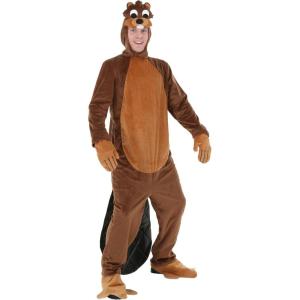 Busy Adult Beaver Costume – Jumpsuit with Mitts, Hood & Shoe Covers, Faux Leather Tail