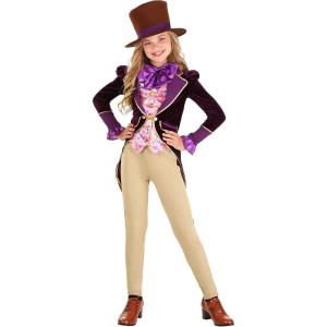 Candy Inventor Costume for Girls, Purple and Tan Chocolate Factory Owner Halloween Costume