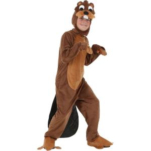 Child Busy Beaver Costume – Jumpsuit with Hood, Mitts, and Shoe Covers, Realistic Tail
