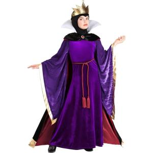 Child Snow White Queen Costume | Girl’s Classic Disney Queen Grimhilde Purple Dress, Black Cape, Hood, Belt, &Crown