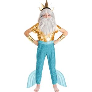 Child’s Disney The Little Mermaid King Triton Costume, Poseidon Sea God Cosplay Dress-Up | Officially Licensed