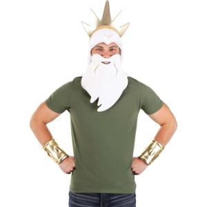 Deluxe Disney Little Mermaid King Triton Costume Kit for Adults – Includes Wig, Beard, Crown, & Pair of Wrist Cuffs