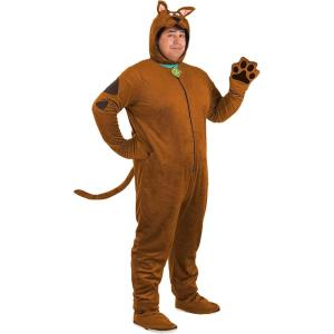 Deluxe Plus Size Scooby Doo Halloween Costume for Men with Jumpsuit, Mitts, Tail, Headpiece & Shoe Covers
