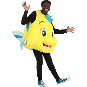 Disney Adult Flounder Costume, Little Mermaid Flounder Halloween Costume, Yellow Fish Costume for Men and Women