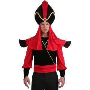 Disney Aladdin Jafar Adult Costume Kit – Villain Outfit with Hat, Black Shirt, and Red Sash