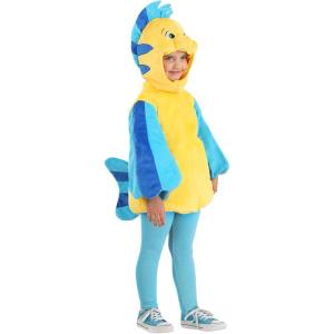 Disney The Little Mermaid Flounder Toddler Halloween Costume | Flounder Fish Jumpsuit Halloween Costume with Hood.