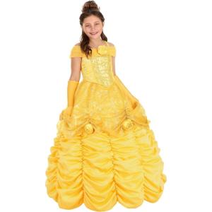 Disney’s Beauty and the Beast Premium Belle Costume for Kids, Girl’s Belle Yellow Ball Gown Halloween Costume