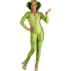 Fierce Snake Costume for Women – Hooded Jumpsuit with Animal Print and Foam Hood