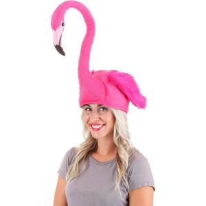 Flamingo Costume Hat – Pink Faux Fur Hat with Bendable Flamingo Neck and Hidden Pocket