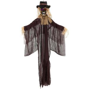 Fun Costumes 5.5FT Hanging Creepy Scarecrow Outdoor & Indoor Decoration, Battery Operated Light-Up LED Eyes Posable Display(Standard)