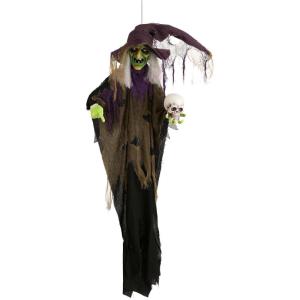 Fun Costumes 6FT Animatronic Scary Hanging Witch Outdoor & Indoor Decoration, Battery Operated Light-Up Eyes Creepy Sound Display Decor(Standard)