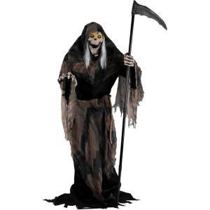 Fun Costumes 6FT Lunging Grim Reaper Animatronic Outdoor Decoration, Terrifying Scary Creepy Black Life Size Halloween Yard Decor Seasonal Visions International Standard